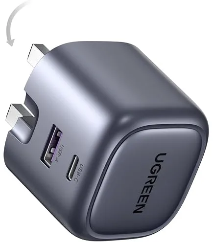 UGREEN Nexode 30W USB-C PD GaN سريع شاحن One — منفذ UK -قابل للطي foot (أسود) CD305