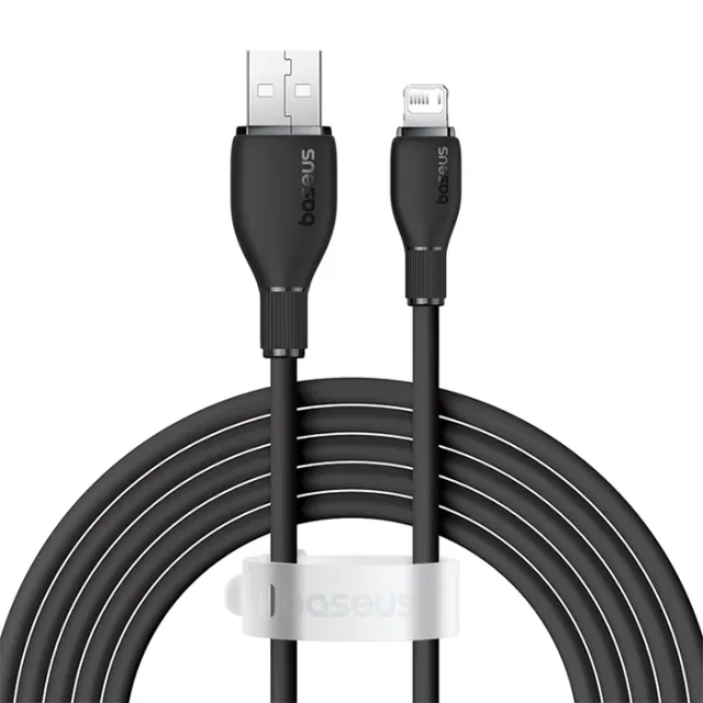 كابل بيسوس بودينج للشحن السريع USB-A إلى Lightning بطول 1.2 متر – أبيض / أسود-أسود