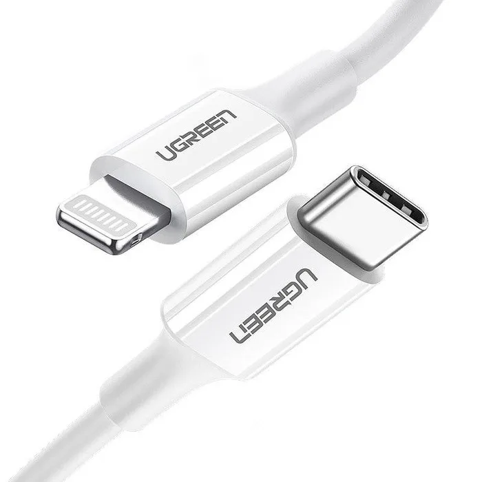 UGREEN USB-C إلى Lightning كابل ذكر إلى ذكر طلاء نيكل ABS هيكل 1.5m (أبيض) US171 60W