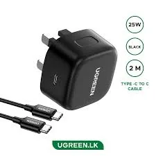 UGREEN PD 25w سريع شاحن+USB CC كابل UK CD250 أسود