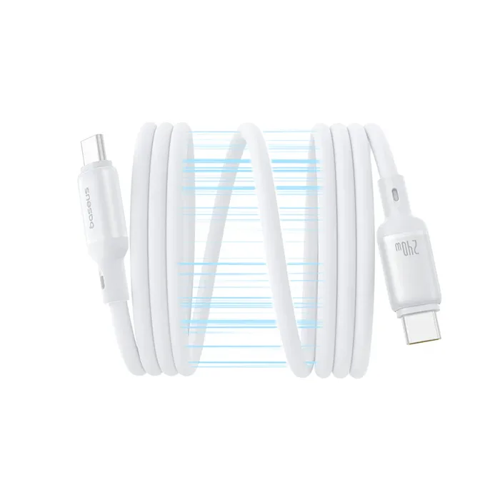 كابل بيسوس المغناطيسي USB-C إلى USB-C – بطول 1 متر – قدرة شحن حتى 240 واط – ألوان متعددة-أبيض