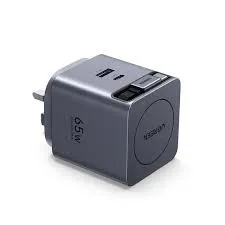 UGREEN 65W GaN سريع شاحن مع قابل للسحب كابل (2-منفذ) (رمادي فلكي)