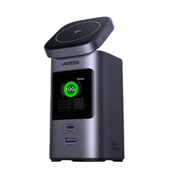 UGREEN 20000MAH 145W شحن سريع Qi2 15w شاحن متنقل أسود+رمادي