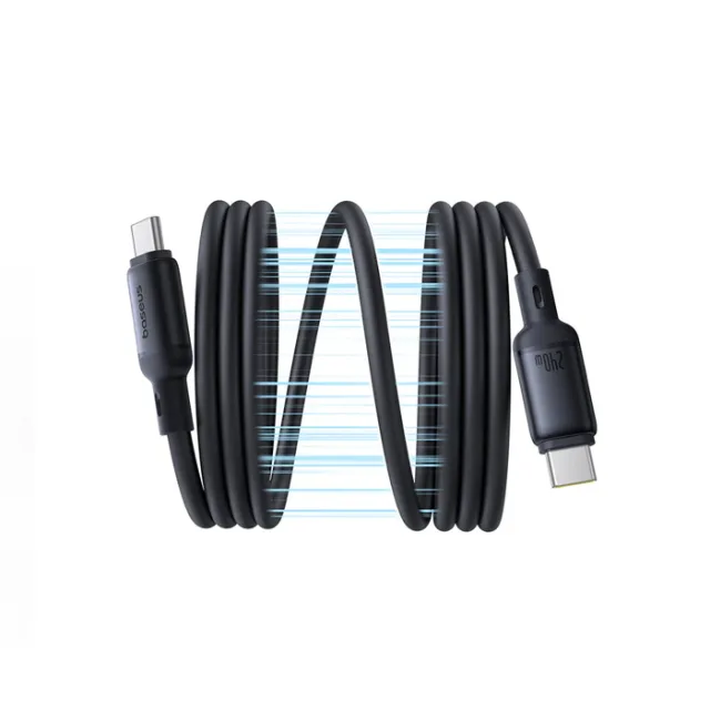 كابل بيسوس المغناطيسي USB-C إلى USB-C – بطول 1 متر – قدرة شحن حتى 240 واط – ألوان متعددة-أسود