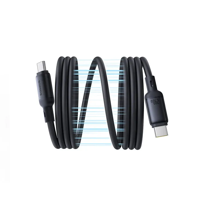 كابل بيسوس المغناطيسي USB-C إلى USB-C – بطول 1 متر – قدرة شحن حتى 240 واط – ألوان متعددة-أسود