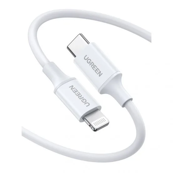 UGREEN USB-C إلى Lightning ذكر إلى ذكر كابل Rubber هيكل 2m (أبيض و أسود)US171 60W