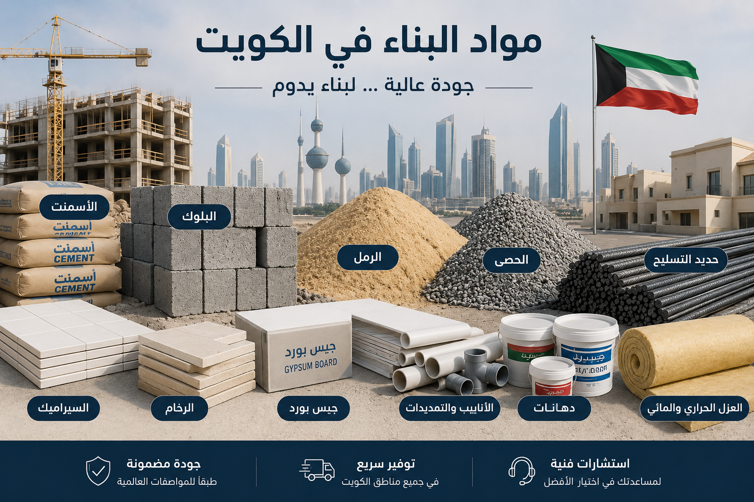 مواد البناء في الكويت للمشاريع السكنية والتجارية
